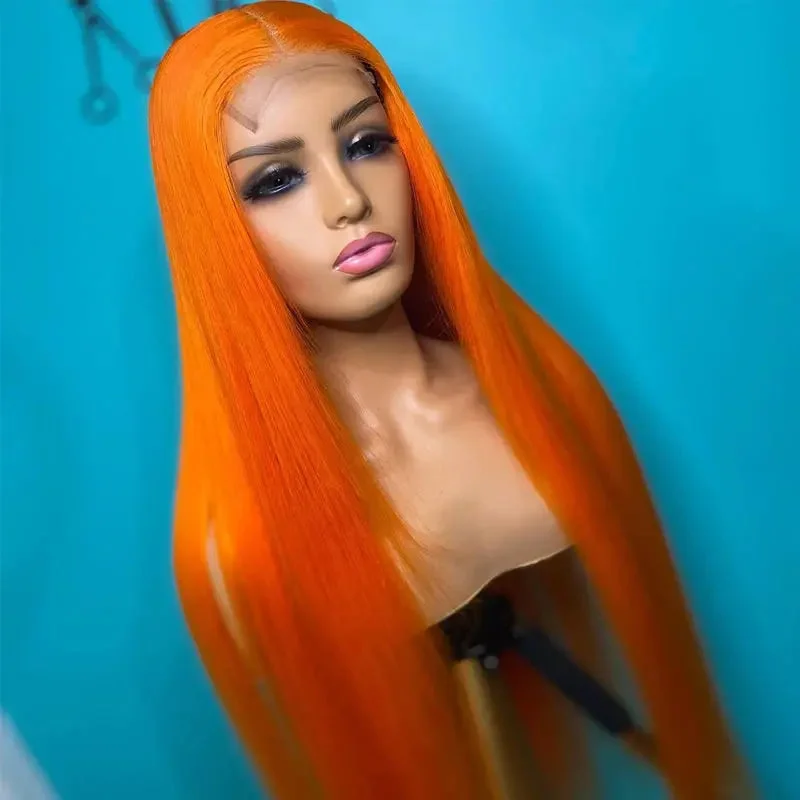 13X4 Orange Ginger Color Straight Human Hair Wigs