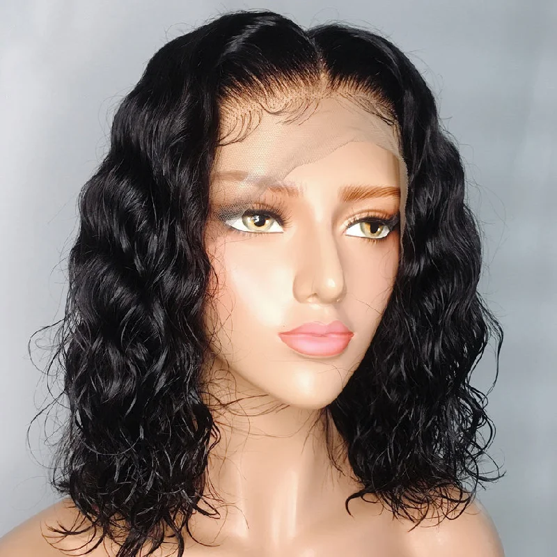 13x6 front lace wig 150% density Breathable Brazilian Remy Human Hair Wigs Bob Water Wave Curly Full Wig bob wigs