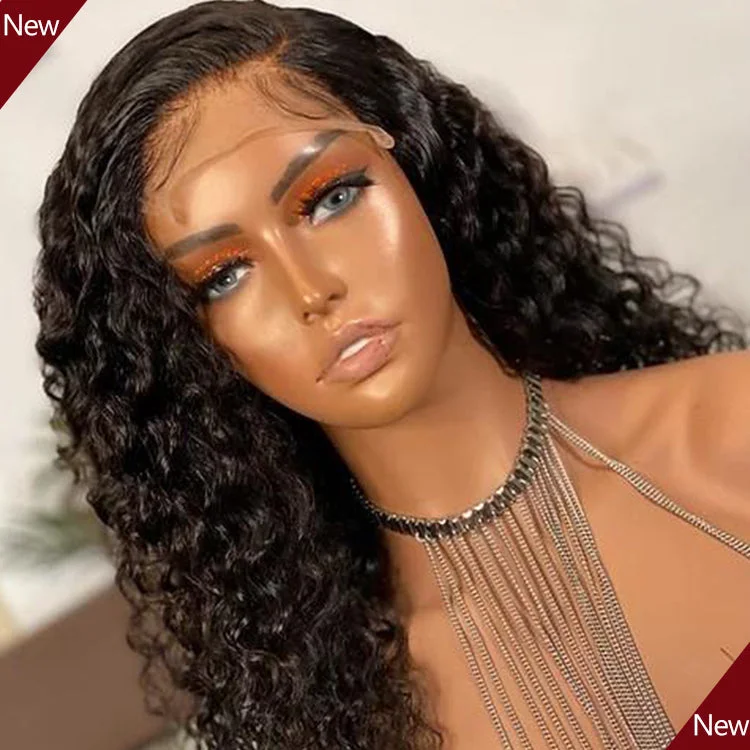 180% Density Factory Wholesale 100% indian HD Transparent Invisible Lace Frontal  Human Hair 360 deep curly frontal wig