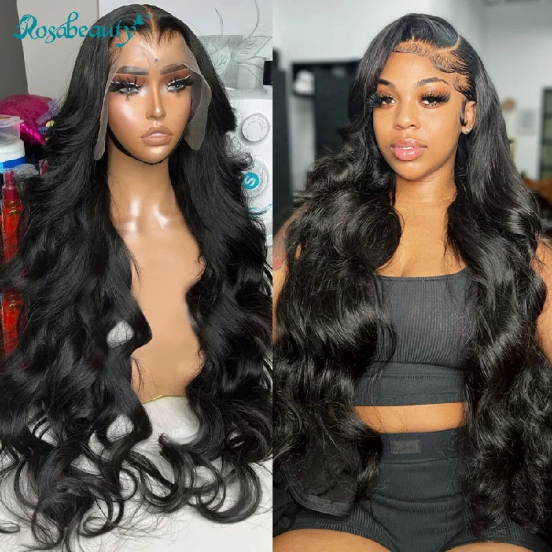 250 Density Transparent Body Wave Lace Frontal Wig 30 32 38 Inch Front Brazilian 13X4 Human Hair Wig For Women Rosabeauty