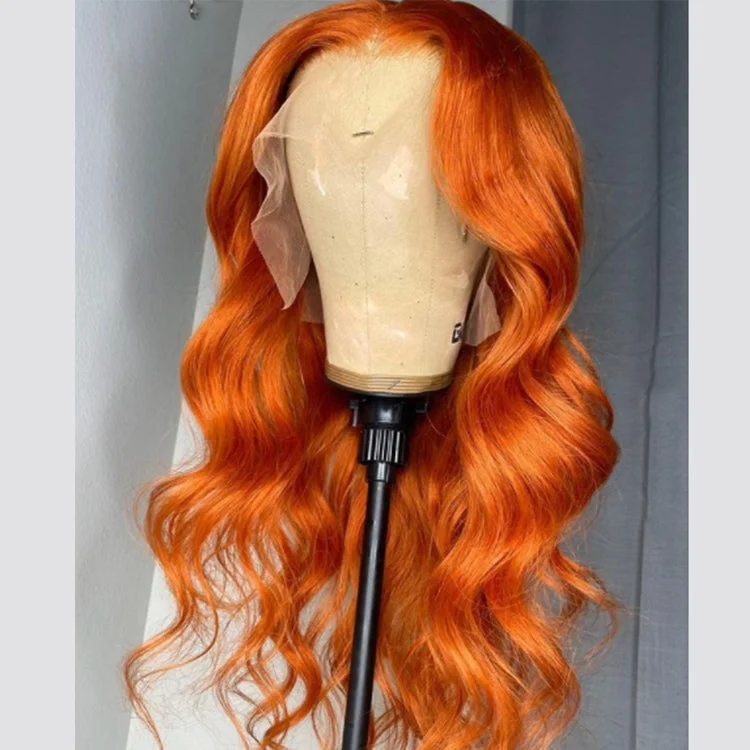 30inch glueless hd film lace red 360 frontal wig colored human lace front ginger orange hair body wave human hair wig