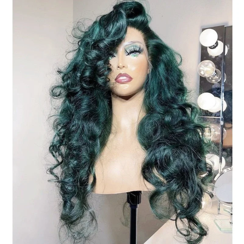 360 full lace wigs for black women hd transparent lace human hair lace front brazilian green color body wave human hair wigs