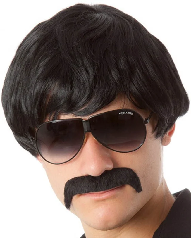 70s Detective Black Wig and Moustache Set