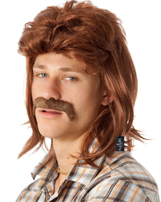 80s Classic Brown Mullet Wig and Mo Set