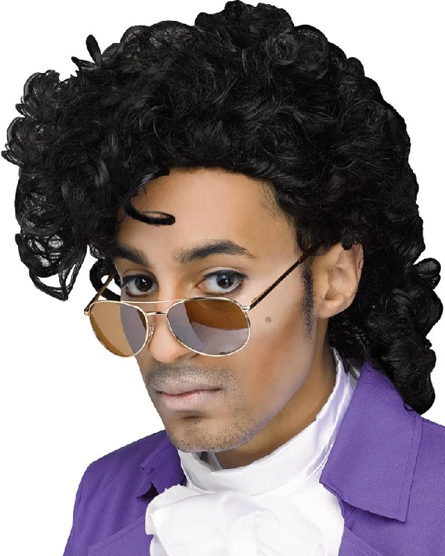 80s Purple Pain Curly Black Wig