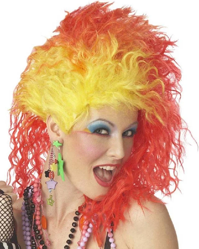 80s True Colours Yellow Orange and Red Curly Wig