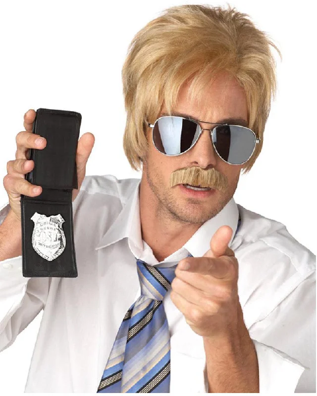 80s Ace Detective Blonde Wig and Moustache