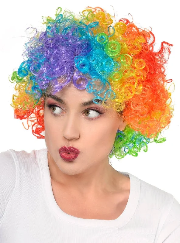 Curly Rainbow Adults Clown Costume Wig