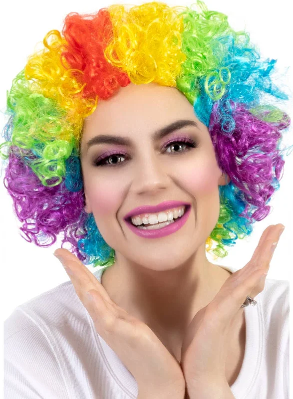 Bright Rainbow Adults Clown Afro Costume Wig