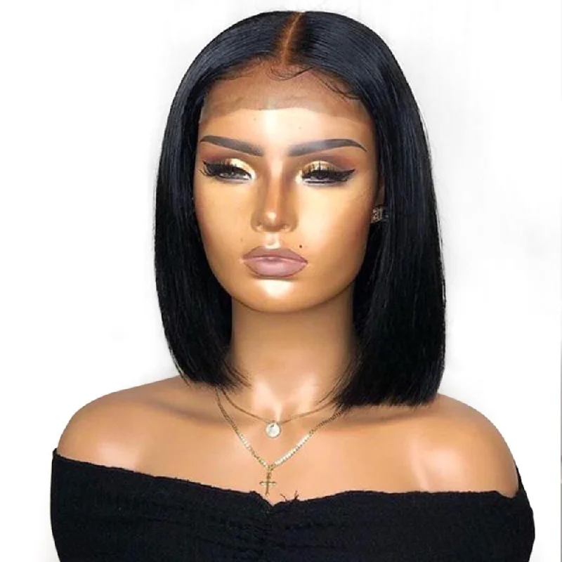 Bob Fake Scalp Human Hair Lace Wigs 180% Short Straight Remy Brazilian 13x6 Lace Front Wig Glueless PrePlucked For Women