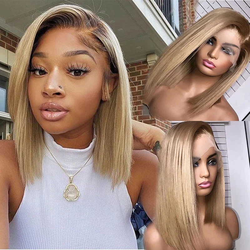 Bob Wig Lace Front Human Hair Ombre Colorful Brazilian Virgin Cuticle Aligned Short Hair Transparent Lace wigs