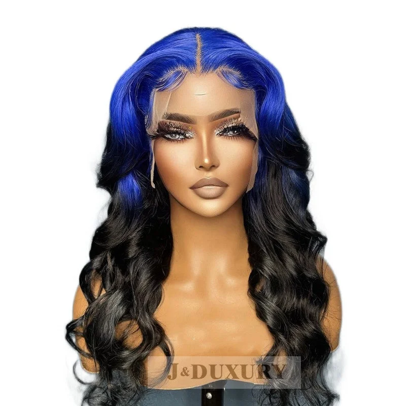 body wave virgin hair 1b blue colored human hair hd lace frontal wigs for black women 100 humann hair 5x5 hd lace closure wig