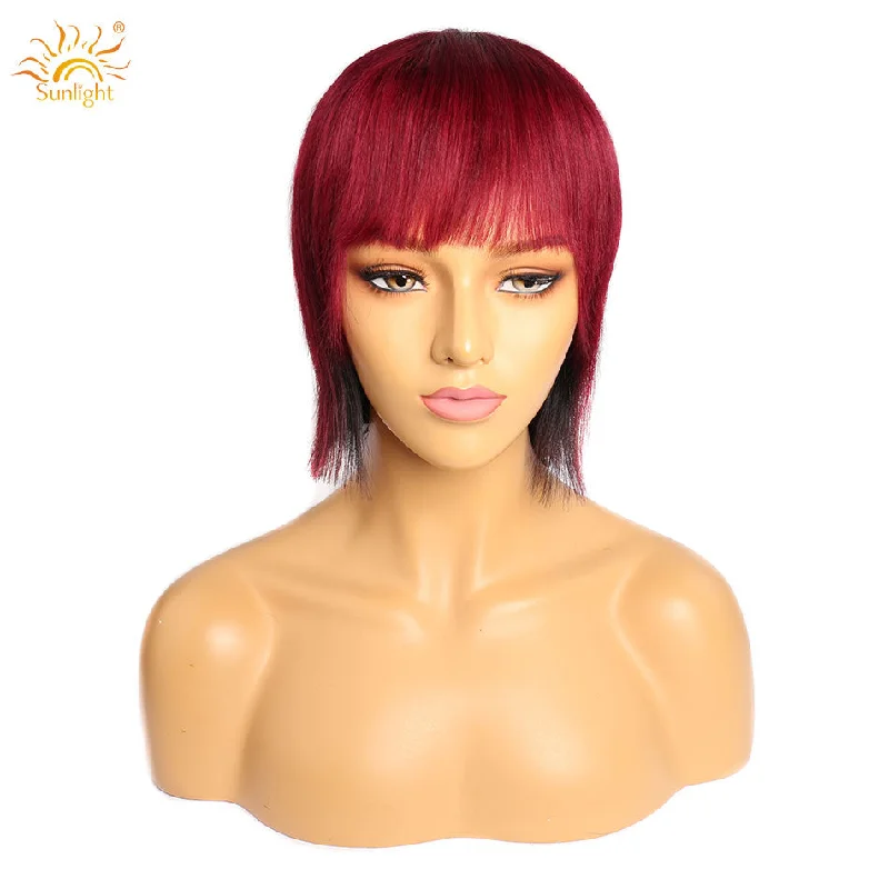 Brazilian 99J Short Bob Wigs 613 color   For Women Sunlight Blonde Straight Human Hair Wigs Machine Made Cheap Wig Natural