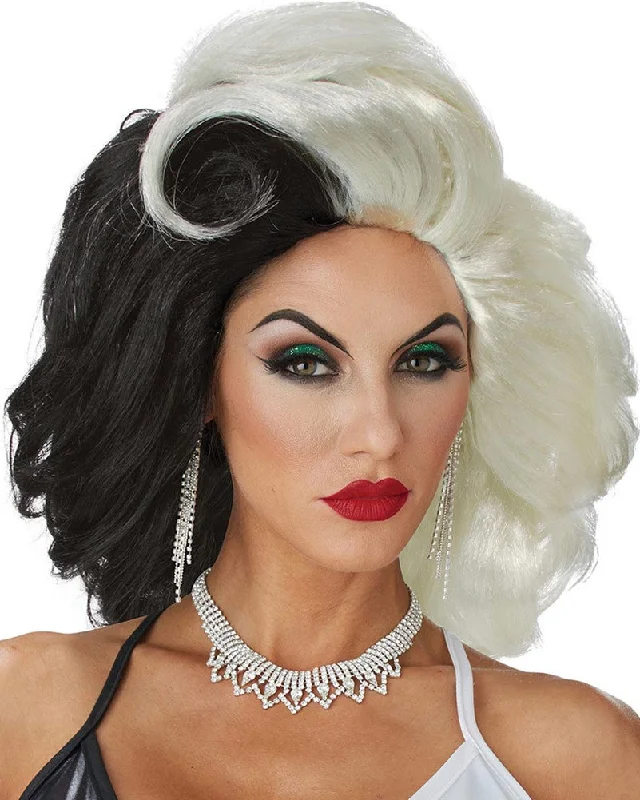 Cruel Diva Short Black and White Wig