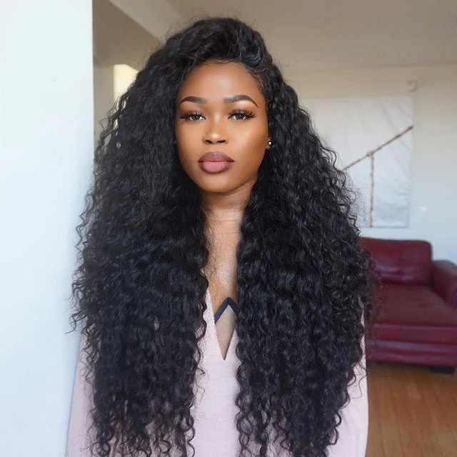 Curly Deep 180 Density 13x6 Lace Front Human Hair Wig Black Women Baby Hair Pre Plucked Bleach Knot Brazilian Remy Hair EseeWigs