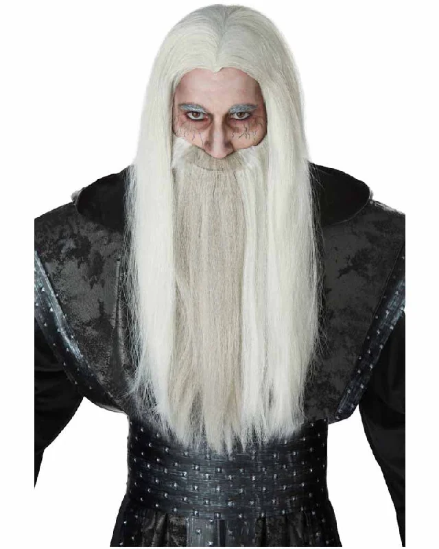 Dark Wizard Long Grey Wig and Beard