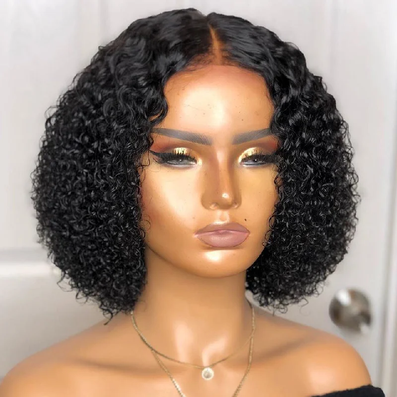 Deep Curly 13x6 Lace Front Wig With Baby Hair Short Bob Human Hair Wigs For Women Brazilian remy Wig Black human hair 150%