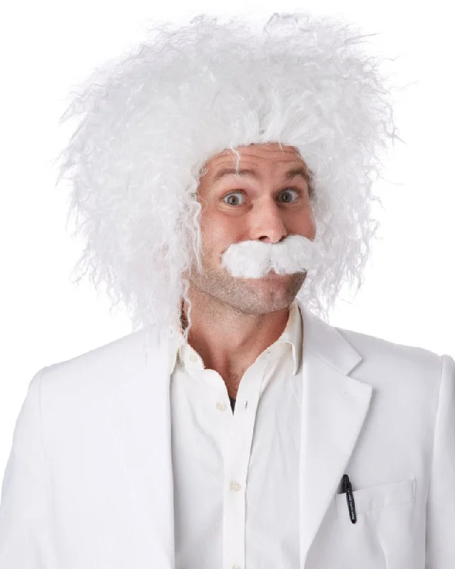 Einstein White Curly Wig and Moustache