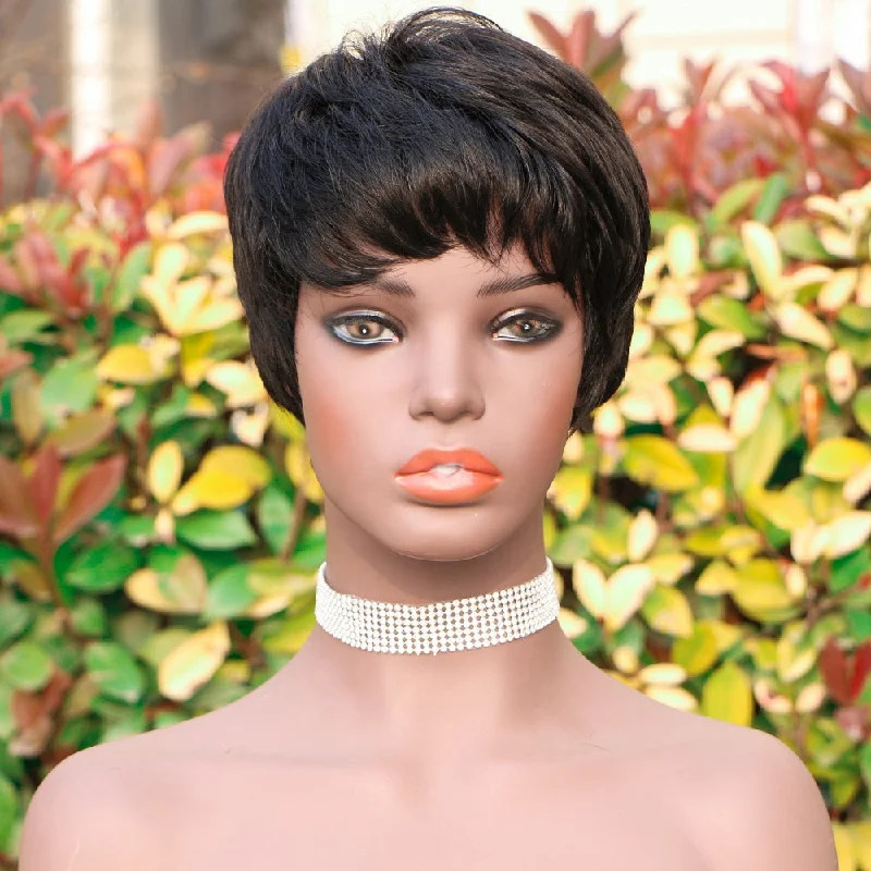 Factory Wholesale Price Natural Black Brazilian Human Hair Wigs Remy Full Machine Made Pixie Cut Short Wigs