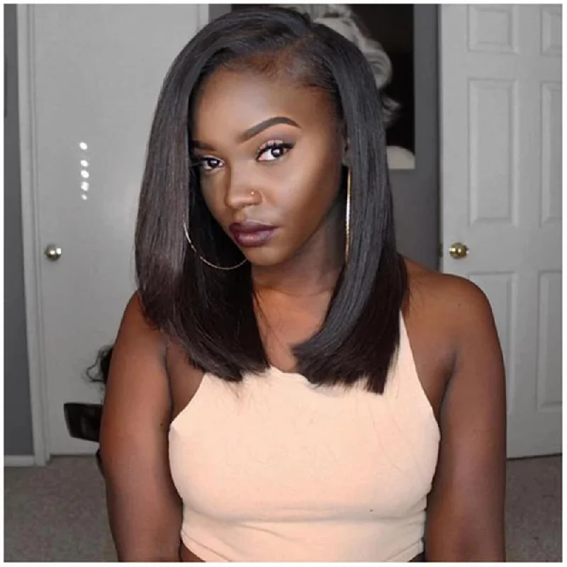 Fake Scalp Bob Lace Front Wigs Short Straight 13X6 Lace Front Human Hair Wigs For Women Black PrePlucked Blunt Bob Wig