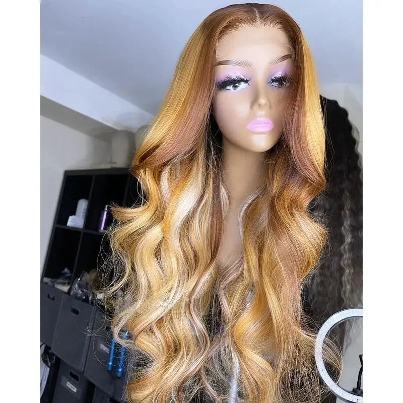 Fashion Wigs Ombre Color Loose Wave Brazilian Virgin Cuticle Aligned Lace Front 100% Human Hair Wigs