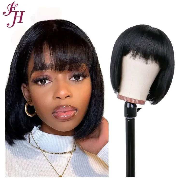 FH Wholesale Wigs 10 Inch Natural Black 100% Human Hair Straight Machine Made Bob Wig For Black Women