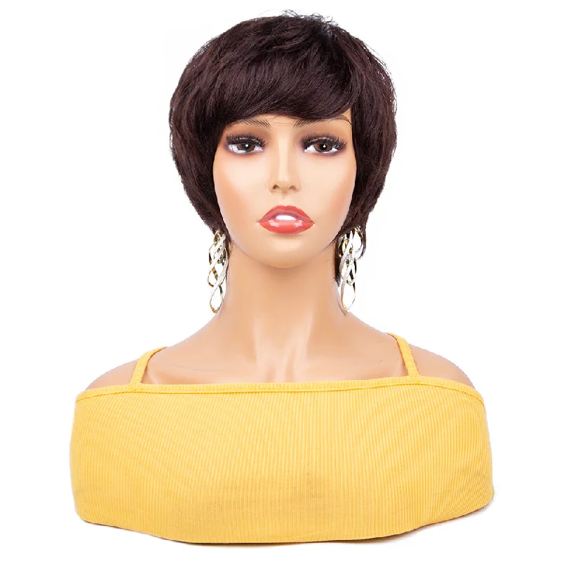 Full Machine Made Wig With Bangs,Short Hair Bob Wigs,Short Straight Pixie Cut Indian Virgin Human Hair Glueless Bob Wig