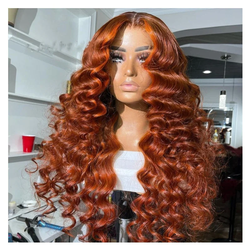 Ginger Loose Deep Wave Brazilian Human Hair Full Lace Wig 360 Swiss Lace 13x6 MAX Lace Front Wig