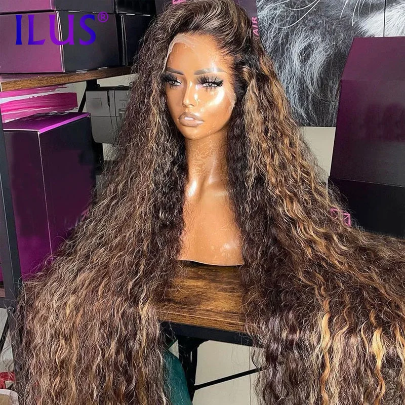 HD Transparent Lace Human Hair Wigs 4/27 Highlight Color 360 Full Lace Front Human Hair Wigs For Black Women Deep Wave Brazilian