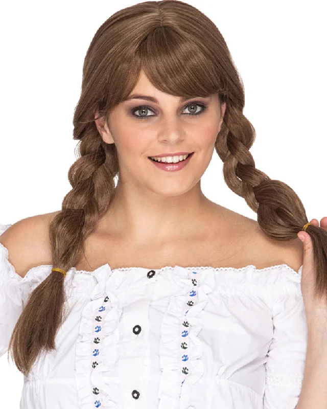 Heidi Deluxe Plaited Brown Wig