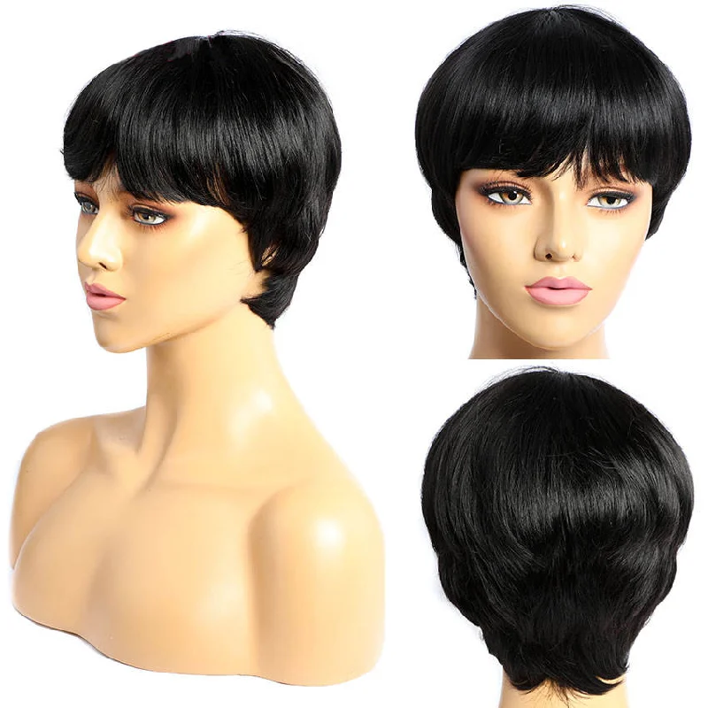 Hot Fashion Bob Natural Color Short Pixie Cut Wig Machine Made Mixed Human Hair Wigs For African American Women