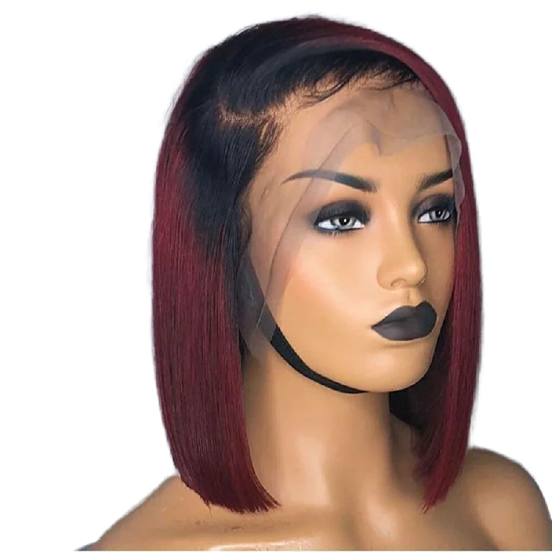 Hot Sale 1B/99J Short BOB Wig Wine Red Burgundy Color Human Hair Wigs for Black Women 13*6 Brazilian Remy Hair Lace front wig