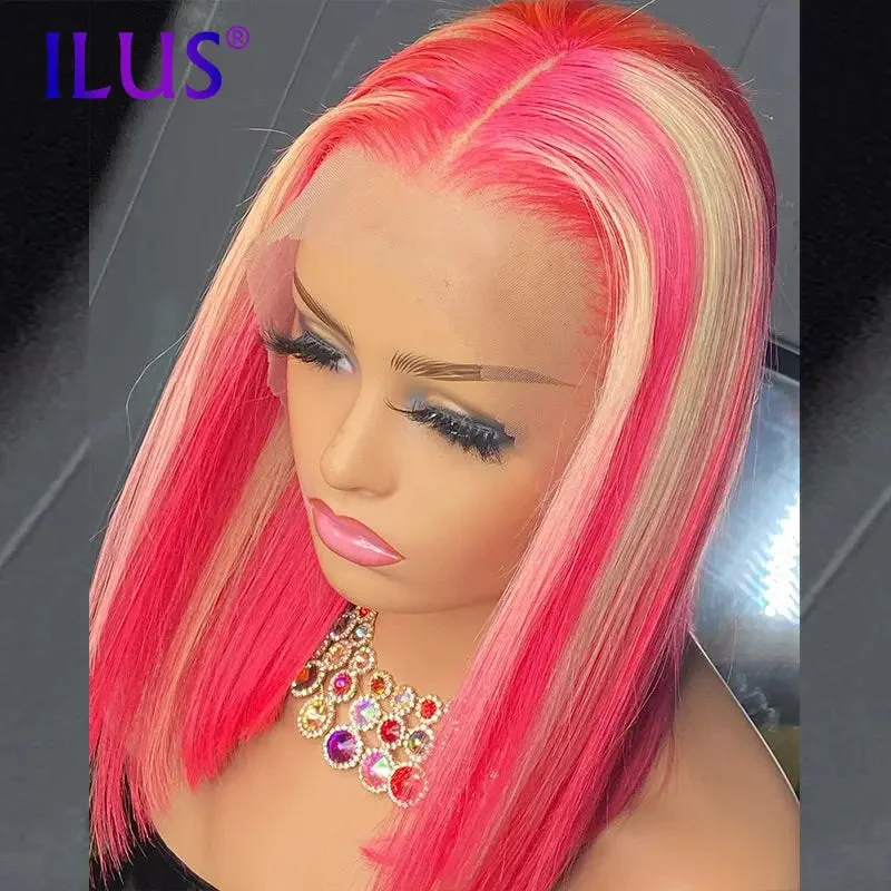 Hot Sale Free Shipping Straight Colored Short Bob Wigs Pink/Purple/Bule/Red Lace Front Human Hair Wigs For Black Women Brazilian