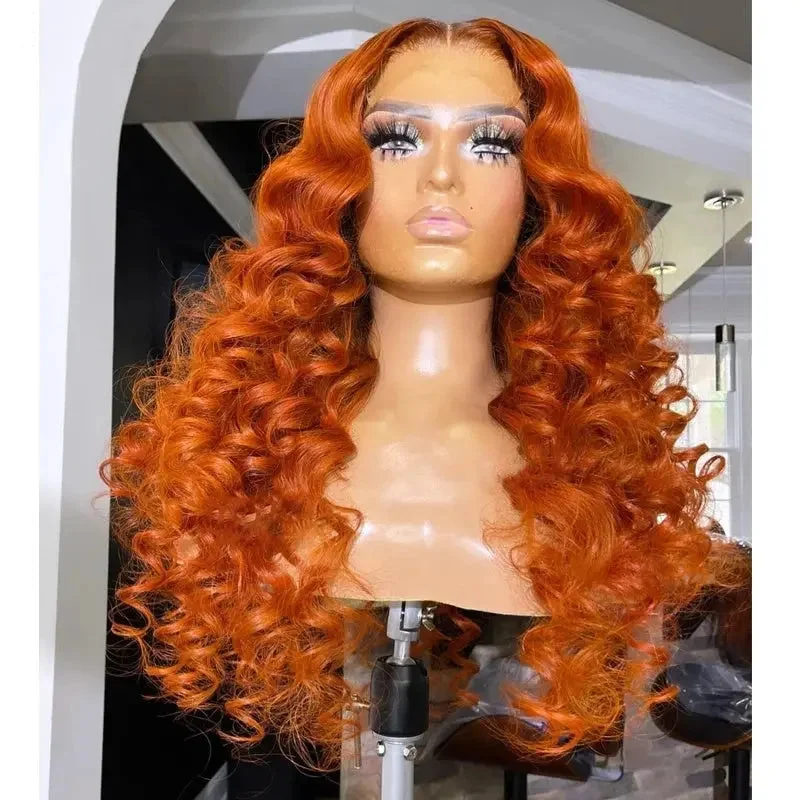 Hot Sell Ginger Color French Wave Wig Pre Plucked Unprocessed Brazilian Human Hair Cuticle Aligned Lace Front Wigs