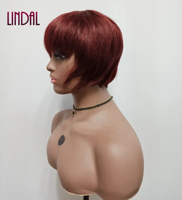 LINDAL brazilian wine red pixie cut virgin human hair wig short human hair wigs for white women