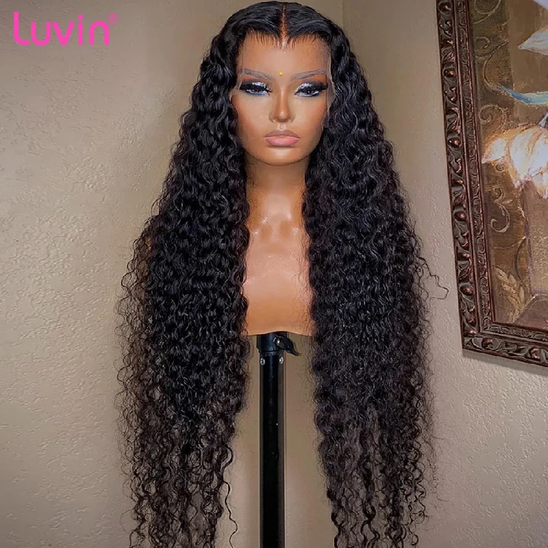 Luvin 180 Density 32 40 inch Deep Wave 13x4 Lace Frontal Human Hair Wigs Brazilian Remy Loose Water Curly Front Wig For Women