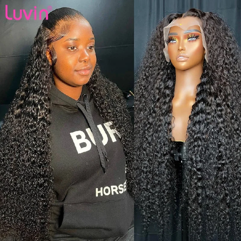 Luvin Deep Wave 30 40 Inch 13x4 Frontal Wigs 250 Density Human Hair Wig Water Curly Brazilian Remy  For Black Women