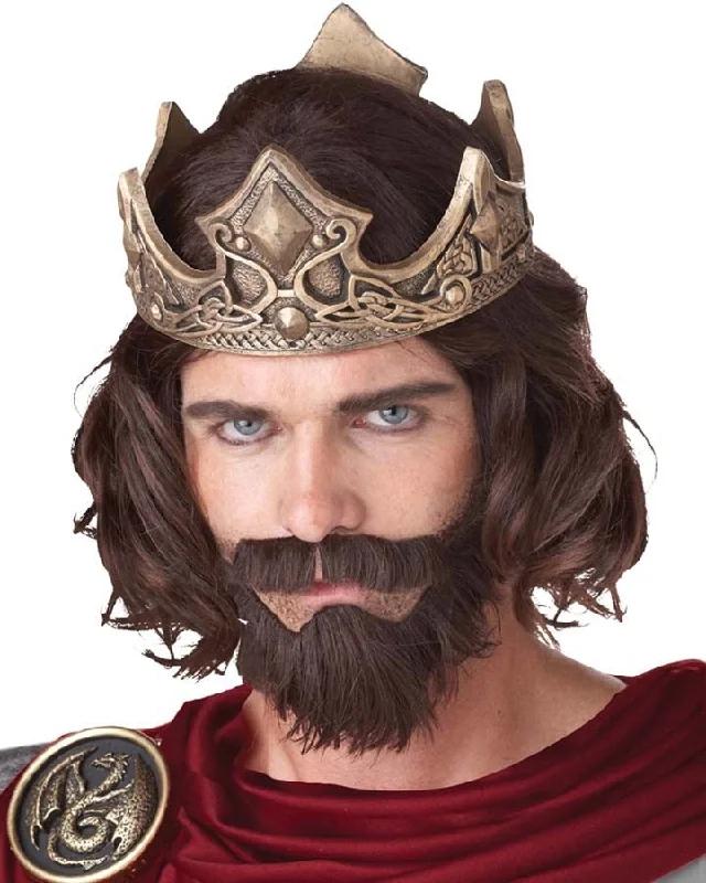 Medieval King Short Brown Wig with Beard