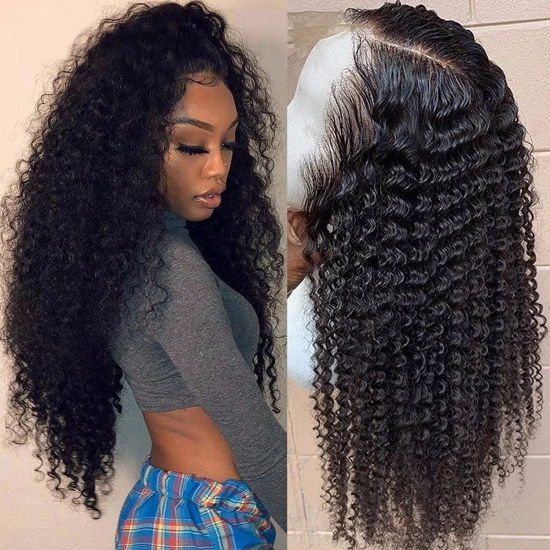 Natural Remy Peruvian Human Hair Wig Glueless Lace Front Wig 360 Lace Frontal Afro Kinky Curly Wigs With Baby Hair