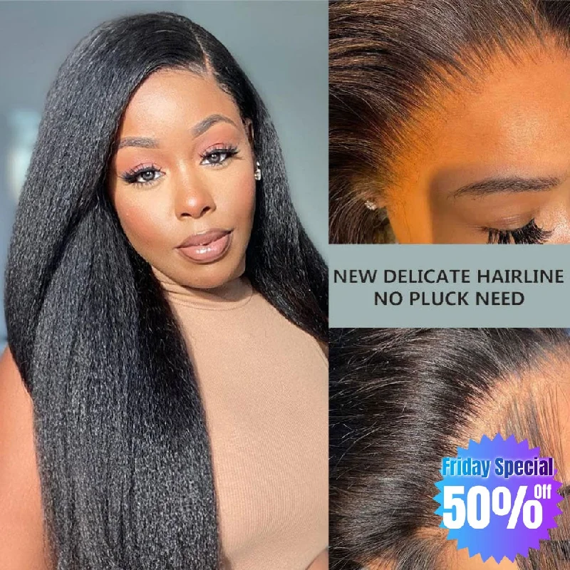 【Friday Special 50% Off】Boutique Skin Melt Lace + Delicate Hairline Frontal Wig KINKY Straight