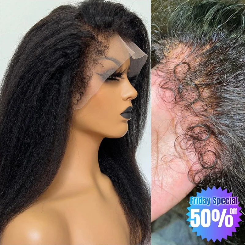 【Friday Special 50% Off】Curly Baby Hair Natural Edge Skin Melt Lace Frontal Wig KINKY Straight