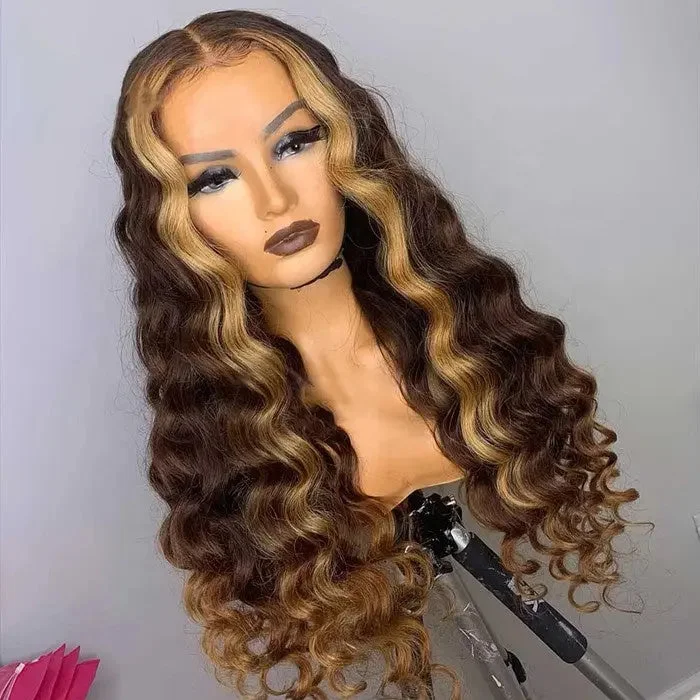 Ombre Highlight Color Virgin Wigs Natural Wave Long Hair 13*4 Lace Front Human Hair Wig With Woman Baby Hair