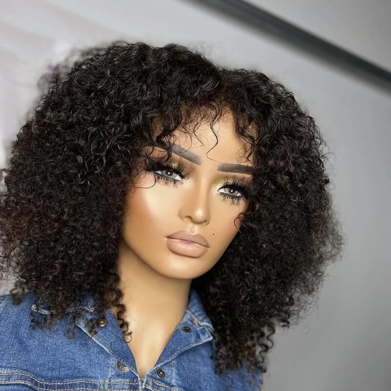 peruvian hair kinky curly short human hair hd lace frontal wig for black women cheap transparent 360 full lace wigs