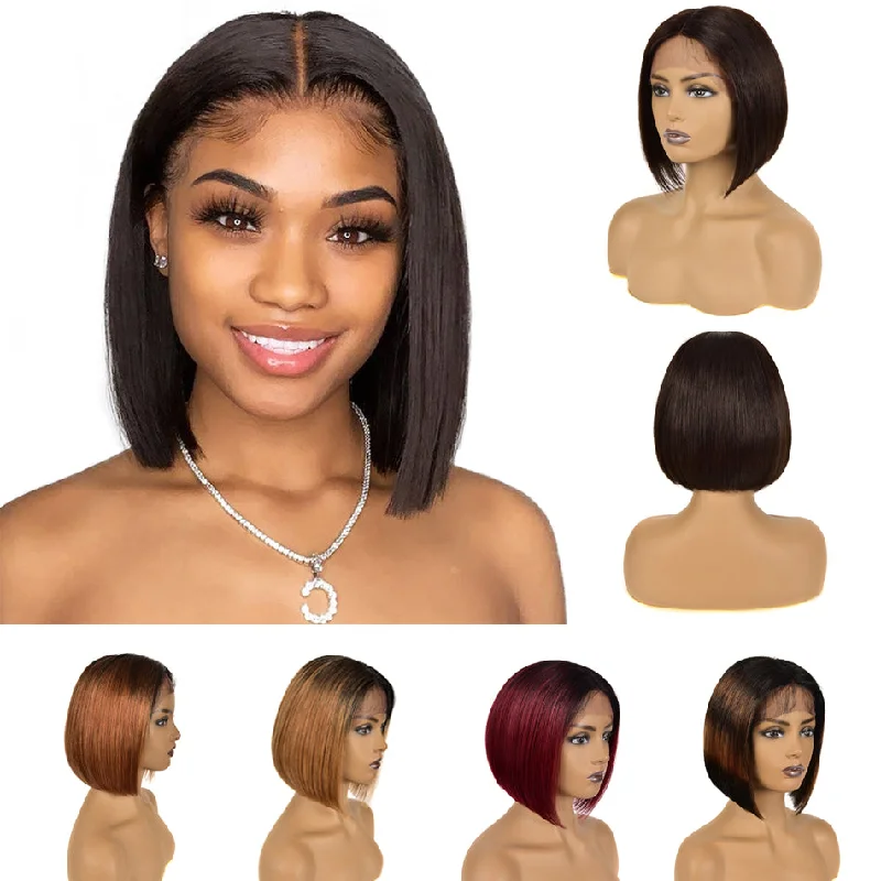 Peruvian Human Hair Lace Front Closure Short Bob Wig High quality Human Hair Bob Peruvian Wigs for Black Women Free eyelashes