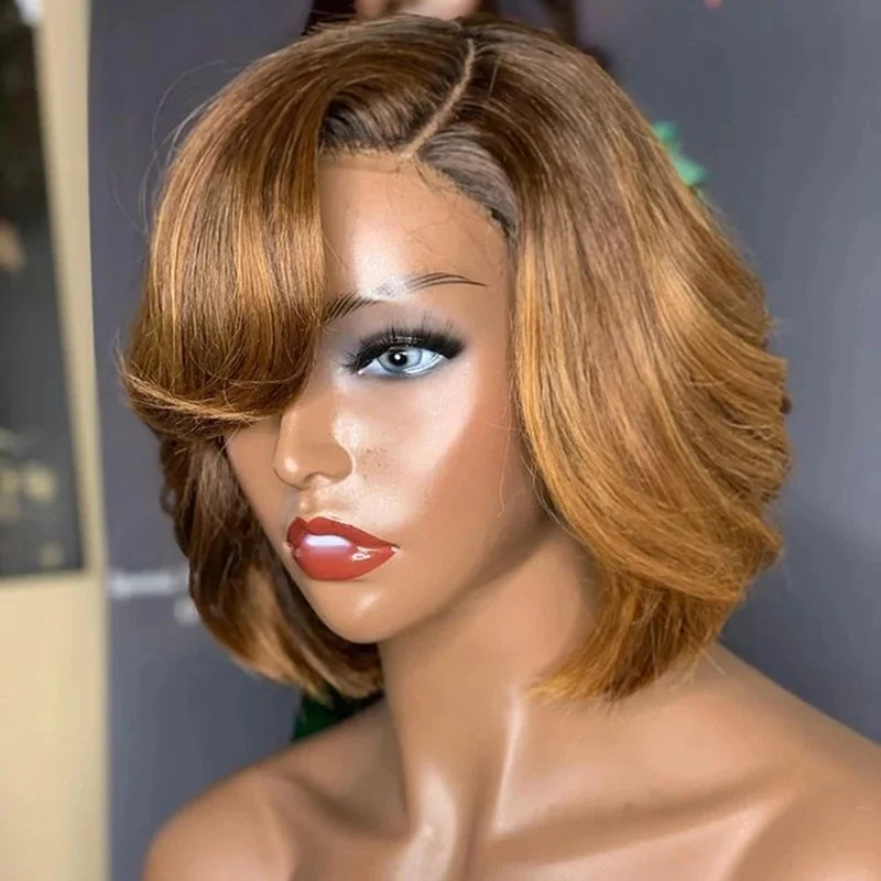 Pixie Bob Ombre Color 100% Real Human Hair Invisible Lace Frontal Wig 13x4