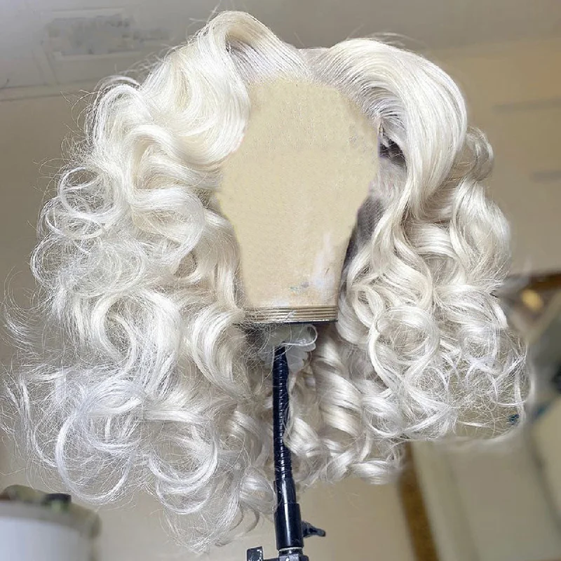 Platinum Blonde Deep Curly Human Hair Wig Pre Plucked Loose Wave Short Bob Wig 13x4 Lace Front Human Hair Wigs For Black Woman