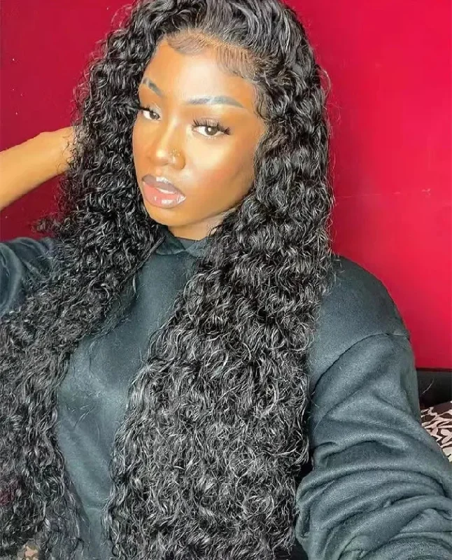 Pre Plucked Curly and Wet Wigs Natural Black Water Wave Human Hair13*4 Lace Front Wigs for Black Women