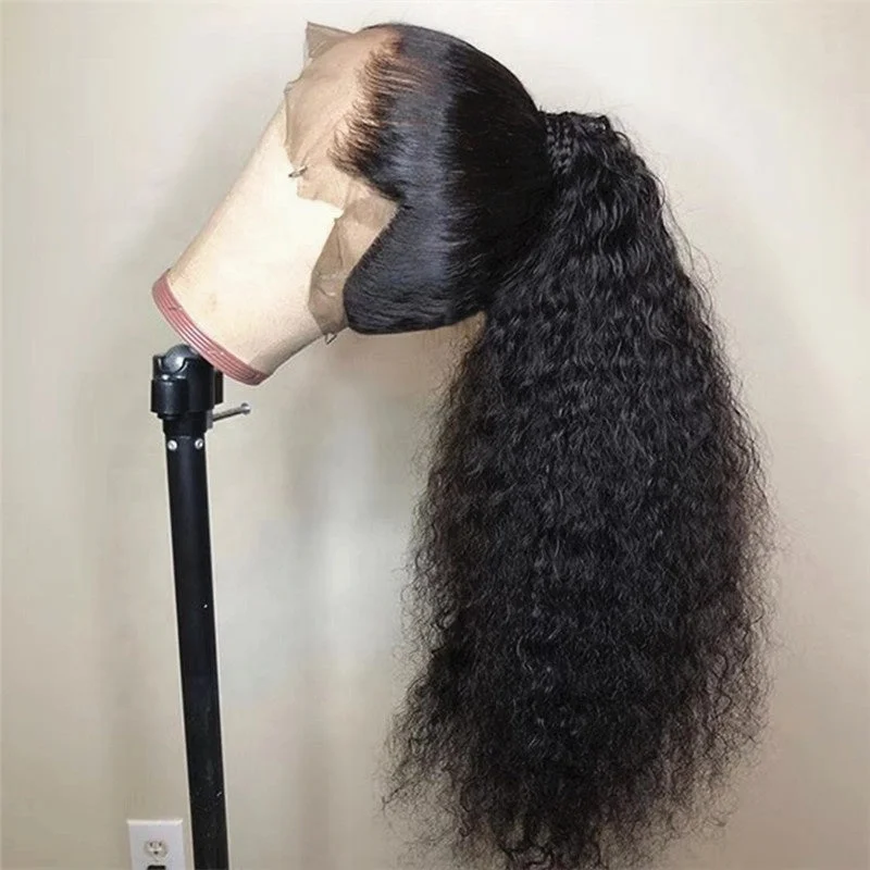 Pre Plucked Kinky Curly High Ponytail Virgin Brazilian Cuticle Aligned Human Hair 360 Lace Frontal Wig