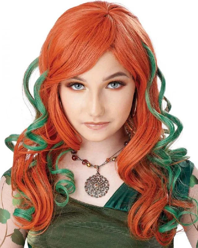 Pumpkin Vines Long Orange and Green Kids Wig