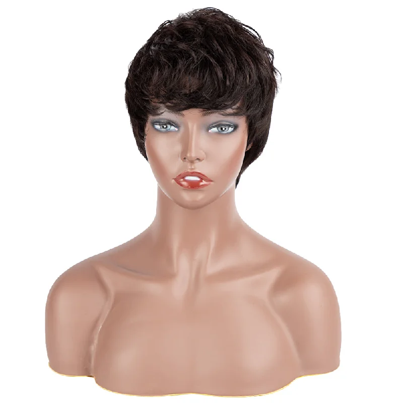 Rebecca Natural Black Pixie Cut Machine Made Wig With Bangs Short Curly Wigs Brazilian Human Hair Wigs for Black women